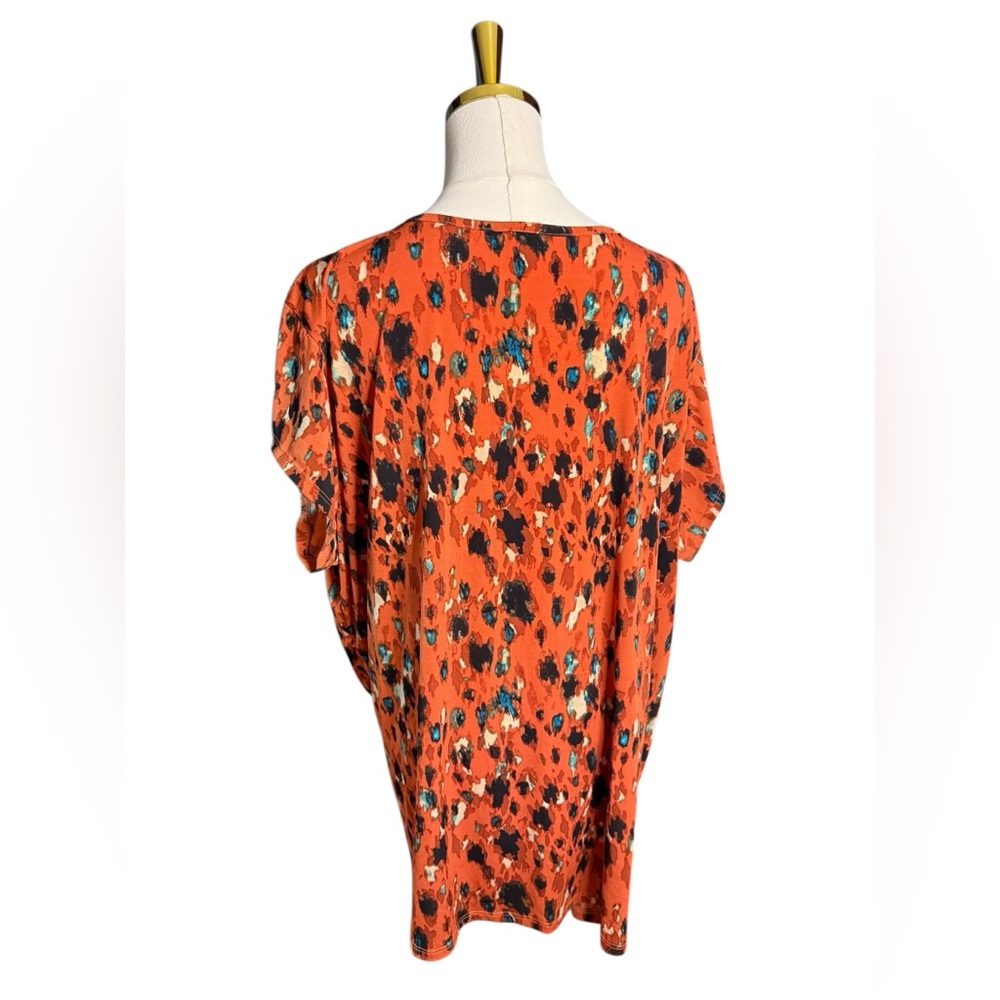 Women’s Orange Printed V-Neck Top with Key Hole Neck Size 22 / 24 Blue Black - Picture 3 of 6